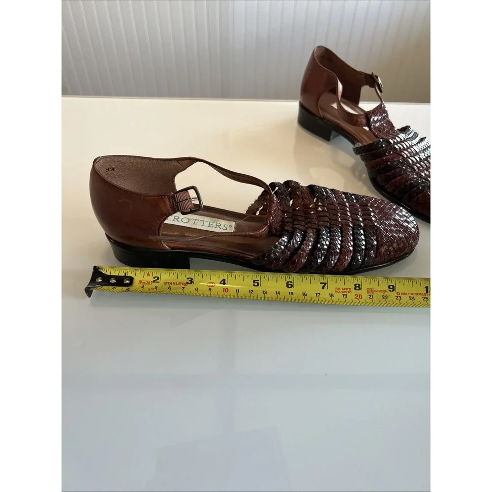 Trotters Woven Leather T-Strap Women' Shoes 8M Brown  Boho Preppy Ankle Strap